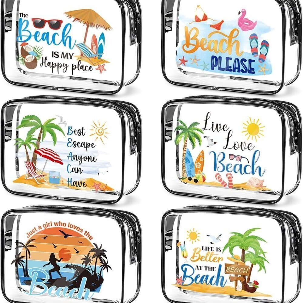 Clear Makeup Bags Gifts - 6 pcs Beach Cosmetic Bags Gifts for Women Teacher Danc